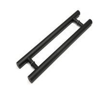 Cargar imagen en el visor de la galería, Tirador doble de acero inoxidable negro para puerta de madera o cristal.