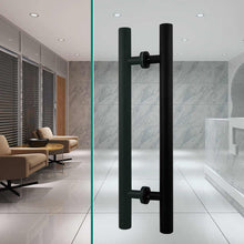 Cargar imagen en el visor de la galería, Tirador doble de acero inoxidable negro para puerta de madera o cristal.