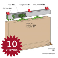 Cargar imagen en el visor de la galería, Pack 10 Kit Puerta Corredera Husky 100 para puertas de madera o metal hasta 100kg.