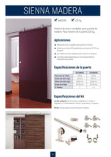 Cargar imagen en el visor de la galería, Kit Puerta Corredera Sienna Madera de acero inoxidable para puertas de hasta 120kg - accesorios para puertas